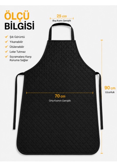 Beylini Kapitone Mutfak Önlüğü Sıvı Geçirmez Leke Tutmaz Yıkanabilir Aşçı Yemek Bulaşık Kirlenme Önleyici Önlük Siyah