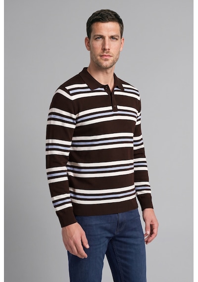 Defacto Standart Fit Polo Yaka Çizgili Triko Kazak H5747ax26aubn116 Kahve-bn116