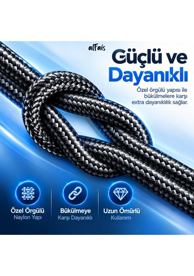 Alfais 6058 Usb Type C Hızlı Telefon Data Şarj Kablosu Led Ekranlı Dijital 120w Veri Kablosu 2 Metre