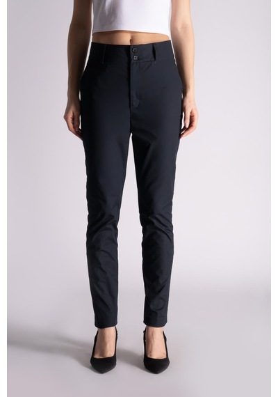 Braccas Kadın Yandan Cepli Pamuklu Chino Yüksek Bel Slim Fit Pantolon Siyah Siyah