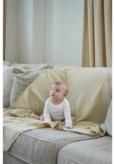 Müslin Bebek Kundak Örtüsü 120x120 Cm -%100 Pamuk 4 Kat Müslin Bebek Battaniye Bej Diğer
