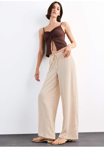 Defacto Relax Fit Normal Bel Düz Paça Bürümcük Pantolon G1101ax25smbg286 Bej