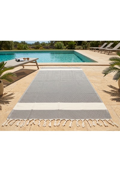 Ludıa %100 Pamuklu Diamond Desenli Saçaklı Siyah Peştemal 100x195 Cm Plaj Ve Banyo Havlusu