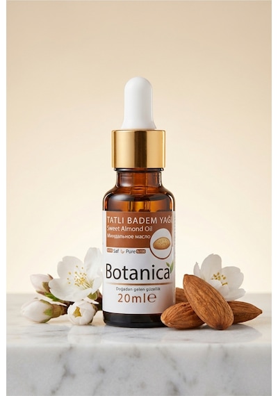 Botanica %100 Saf Tatlı Badem Yağı Soğuk Sıkım Kuru Cilt Bakımı Besleyici Onarıcı Saç Güçlendirici 20 Ml 20 ML