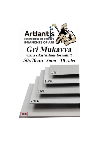 Mukavva Gri 3 mm 50x70 cm 10 Adet Sert Karton Ekstra Sıkıştırılmış 50*70 Mukavva Gri Renkli 10 Adet