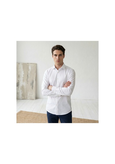 Yusaytr Slim Fit Uzun Kollu Pamuklu Gizli Düğme Yakalı Oxford Gömlek Beyaz Beyaz