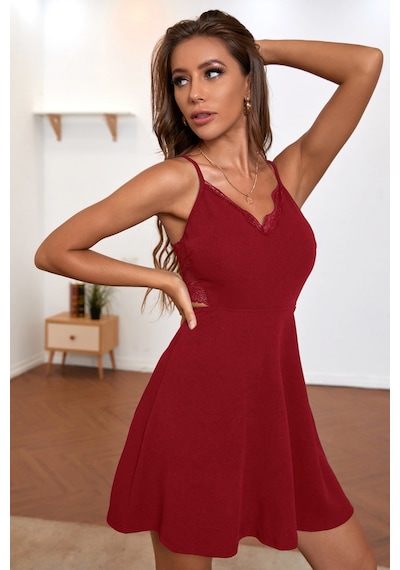 Norvessa Kadın Bordo İp Askılı Sırtı Ve Göğsü Dantel Detaylı Şık Gecelik H110499 - Mh-hs6785-9501
