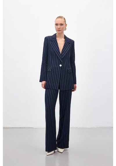 Sateen Rina Çizgili Pantolon - Lacivert-136971 Lacivert