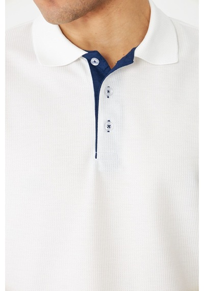 Beyaz Modern Kesim Polo Yaka Erkek T-shirt Beyaz