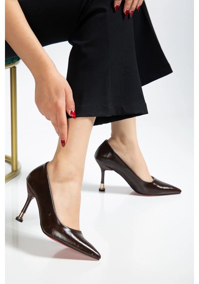 Ketrin Stiletto Rugan Ayakkabı Kahve