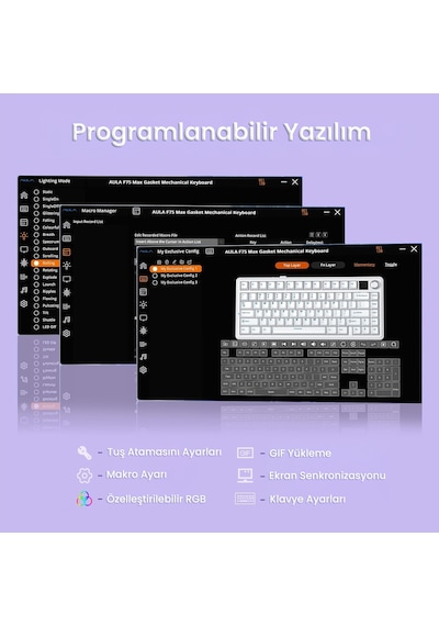 Aula F75 Max Mekanik Rgb Tkl Reaper Switch Kablosuz Makrolu Hot Swap Klavye Mor