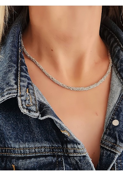 Eva Takı Store Zırh Örgü Zincir Model Çelik Zincir Dokuma İnce El Yapımı Kolye Silver