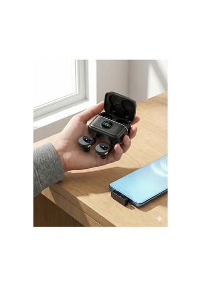 Kablosuz Mini Yaka Mikrofonu Çiftli Set Type-c & İphone Uyumlu Siyah Siyah