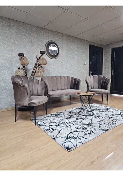Siyah Boyalı Tel Ayak Papatya Çay Seti Koltuk Takımı , Balkon, S 001