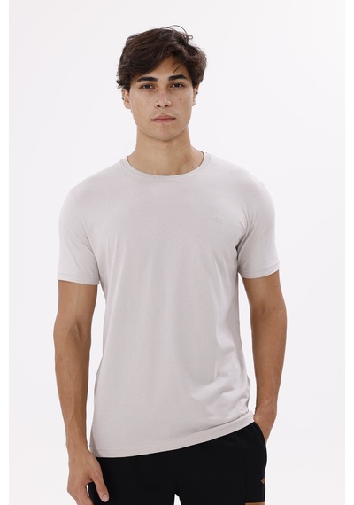 Rowinger Rahat Kesim Pamuklu Bisiklet Yaka Basic Tişört Grey