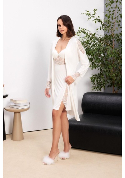 Pierre Cardin Ekru 6'lı Modal Gecelik Sabahlık Çeyiz Seti 5000 Ekru
