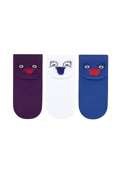 Brz Kids 3D Renklli Kuş Desenli Erkek Çocuk Çorabı 3Lü Set