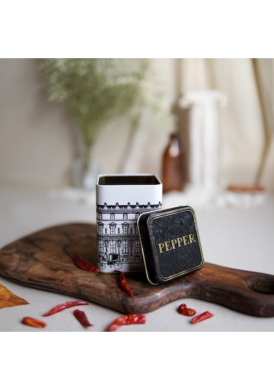 City Pepper Desenli Kare Metal Saklama Kabı 7.5 x 7.5 x 10 CM  0.5 L Çok Renkli