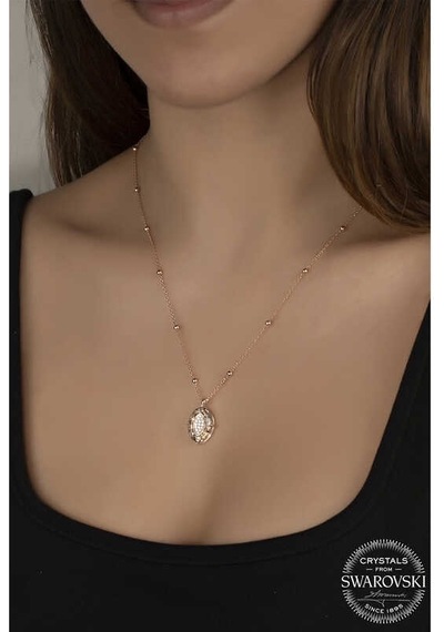 Gumush  Swarovski Crystal Taşlı Rose Top Zincir Oval Gümüş Kadın Kolye