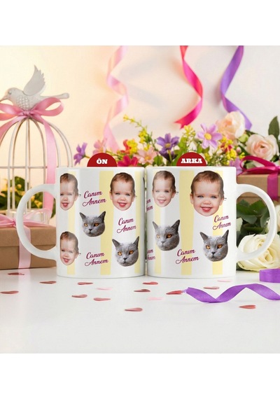 Bk Gift Anneye Özel Yüz Baskılı Beyaz Kupa Bardak - Anneler Günü Ve Kadınlar Günü Hediyesi Sarı