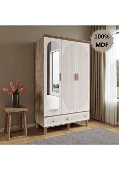 Comiet Sally 3 Kapaklı Aynalı Çekmeceli Mdf Gardırop Aytaşı Comiet Sally 3 Kapaklı Aynalı Çekmeceli Mdf Gardırop Aytaşı