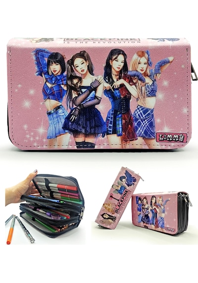 Kalem Kutusu Black Pink Blink Organizer Kalemkutu Vegan Deri Üç Bölmeli Kalemlik - Siyah Siyah