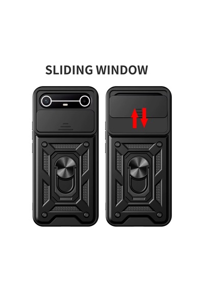 Caseonn Tecno Spark Slim 5g Kılıf Sürgülü Kamera Korumalı Yüzüklü Mıknatıslı Tank Kapak Siyah