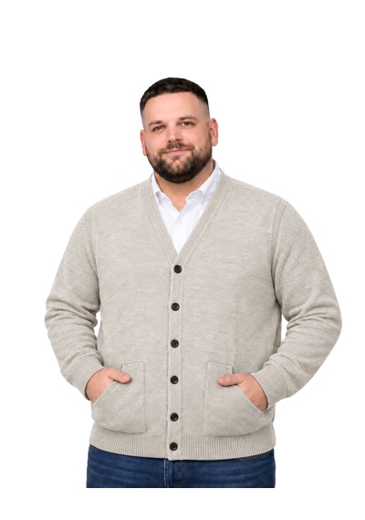 Battalmoda Erkek Büyük Beden Bej Cepli Düğmeli Triko Hırka 3xl-4xl-5xl-6xl
