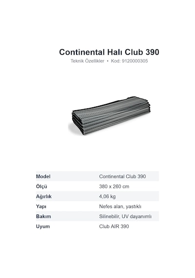 Dometic Continental Halı Club 390 Ön Çadır Halısı, Nefes Alan 380x260 Cm 9120000305