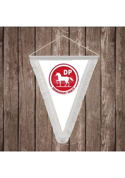 Demokrat Parti Beyaz Saçaklı Üçgen Flama Bayrak Hatıra Flama Diğer