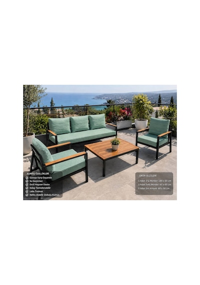 Balkon Mobilyası , Bahçe Mobilyası, 3-1-1 Takıma Uygun, Minder Kılıfı , Koruyucu Kılıf ,outdoor Kumaş Turkuaz