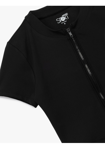 Koton Slim Fit Kısa Kollu Fermuarlı Spor Tişört Siyah 6wak10099nk SIYAH