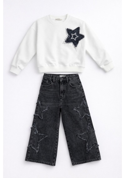 Uğur Bebe Bayramlık Kız Çocuk Yıldız Aplikeli Sweatshirt & Antrasit Geniş Paça Yıldız Kot Takım Trend Ekru Antrasit Ekru Antrasit Uğur Bebe Bayramlık Kız Çocuk Yıldız Aplikeli Sweatshirt & Antrasit Geniş Paça Yıldız Kot Takım Trend Ekru Antrasit Ekru Antrasit
