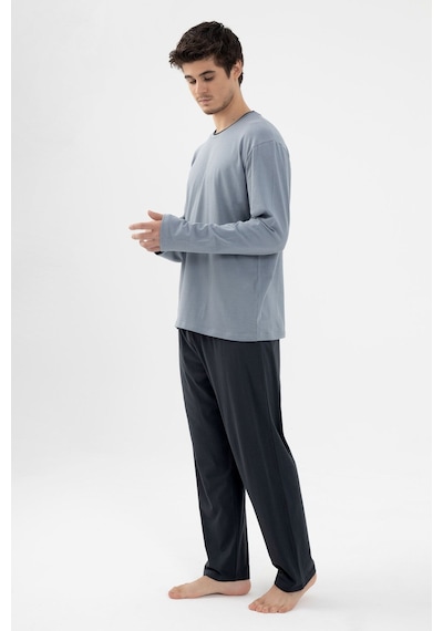 Erkek Pamuklu Double Yaka Uzun Kollu Cep Detaylı Pijama Takımı Ko60112 Gri