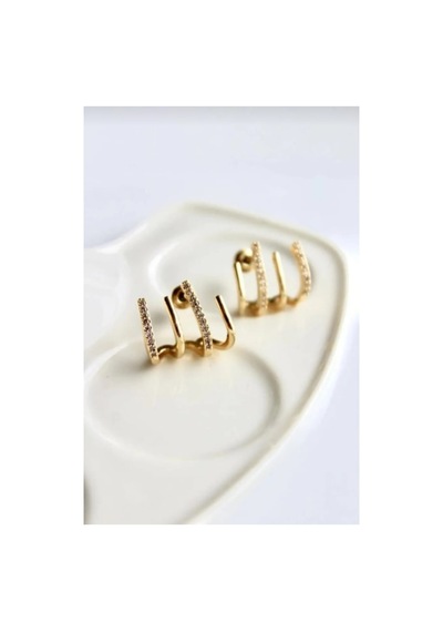 Lunarie Altın Zirkon Üçlü Çizgi Ear Cuff Küpe