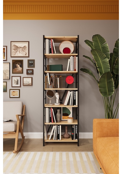 Asra Trend 6 Raflı Metal Kitaplık METALK01 %100 MDF Tek Modül Modern Kütüphane Safir Meşe Asra Trend 6 Raflı Metal Kitaplık METALK01 %100 MDF Tek Modül Modern Kütüphane Safir Meşe