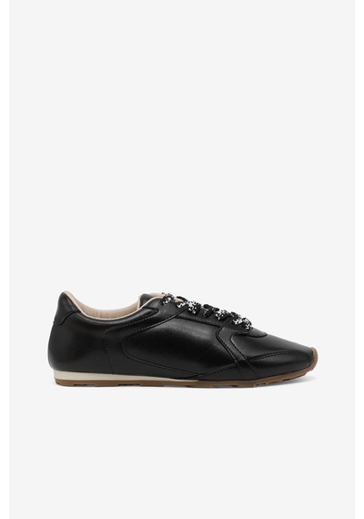 Tonny Black Kauçuk Taban Nefes Alabilen Bağcıklı Sneaker Kadın Siyah Cilt Sneaker Tbklc010