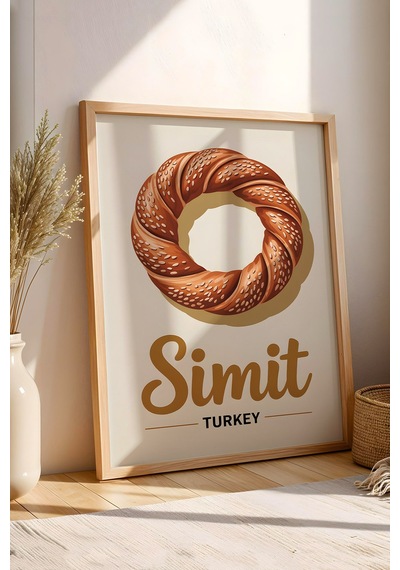 Simit Tablo - Retro Mutfak Dekoru - Geleneksel Türk Lezzetleri Serisi - Çerçeveli Mutfak Posteri Kayın