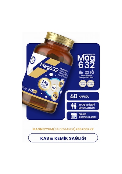 Evopharma Mag632 Magnezyum, Vitamin B6 Ve Vitamin D3k2 İçeren Takviye Edici Gıda