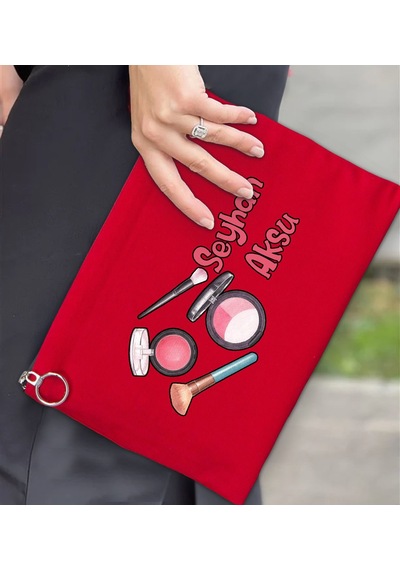 Bk Gift Kişiye Özel İsimli-1 Astarlı Kırmızı Portföy Çanta 30x21cm, Baskılı El Çantası, Organizer Çanta