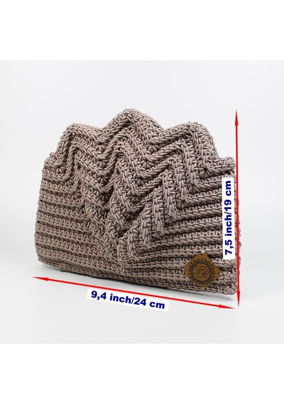 Fr El Örgüsü Örme Midye Clutch Çanta, Handmade Kadın Çanta 202302004 Vizon