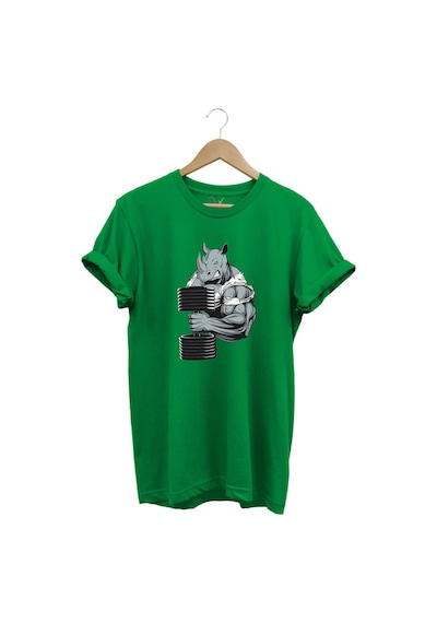 Gym Sporcu Fitness Dumbell Kaldıran Boğa Regular Fit %100 Pamuk Yeşil T-shirt Yeşil