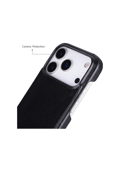 Apple Uyumlu iPhone 17 Pro İçin Hakiki Deri El Yapımı Kılıf Magsafe İle İç Yüzeyi Kadife Kömür Siyah