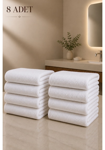 8 Adet Beyaz 50x85 Cm 200 Gram Bukle - Armür Otel El-yüz Havlusu Beyaz