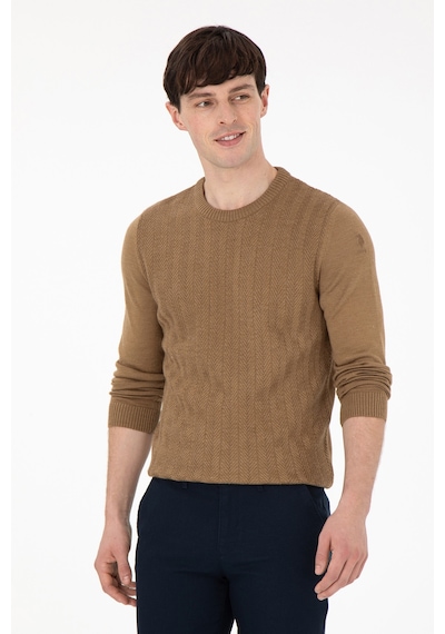 U.S. Polo Assn. Erkek Slim Fit Bisiklet Yaka Haki Melanj Kazak 50292865-VR125