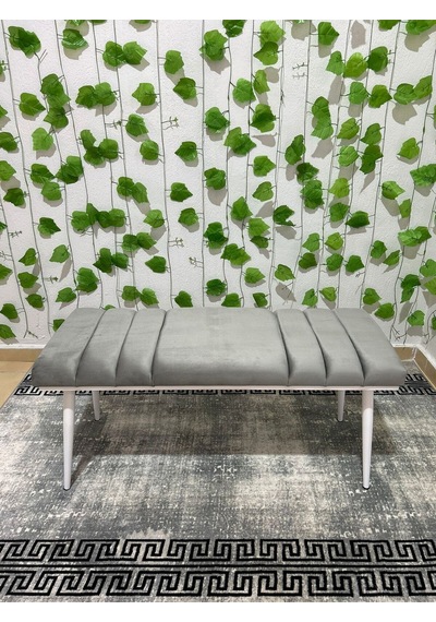 Özcan Metal Beyaz Metal Ayaklı Metal Kasalı Bench Mutfak Salon Antre Yatak Odası Balkon Puf Bank Gri