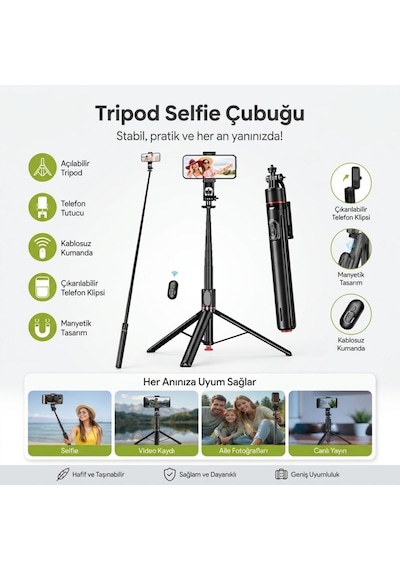 Lunaev 130 Cm Teleskopik Selfie Çubuğu Tripod Ve Kumanda
