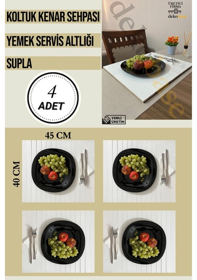 Beyaz 4 Adet Çok Amaçlı Koltuk Kenar Sehpası, Supla, Yemek Servis Altlığı Beyaz
