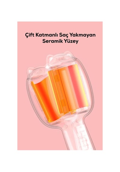 Mobgift Pembe Kedi Figürlü Seramik Saç Şekillendirici 200 Derece Hızlı Isınma Özelliği Açık Pembe