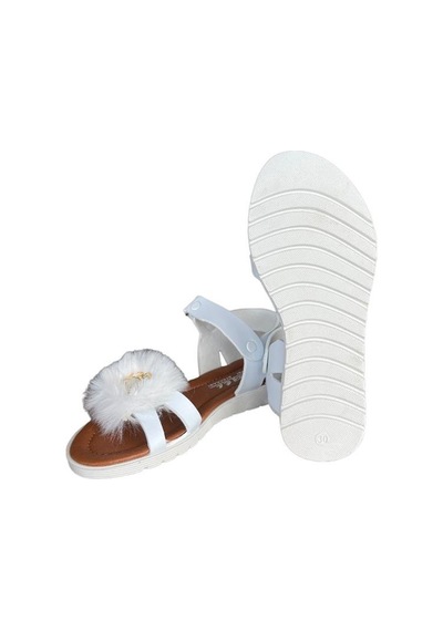 Cırtlı Peluş Fiyonklu Kız Çocuk Sandalet Beyaz-beyaz Beyaz